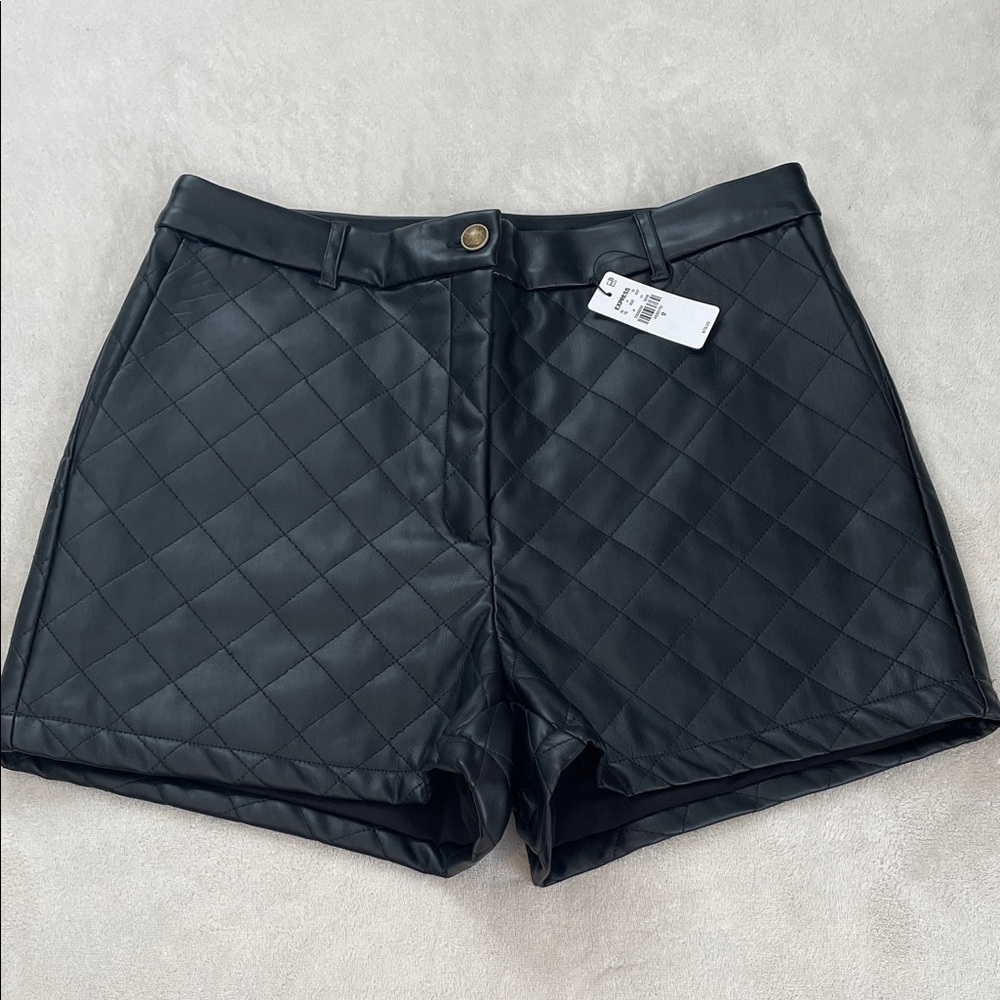 Black Quilted Faux Leather Shorts